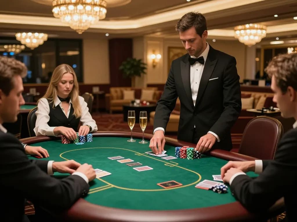 Engaged players in a VIP area placing strategic bets at the poker table in an upscale casino while enjoying champagne, embodying the essence of vipwin.