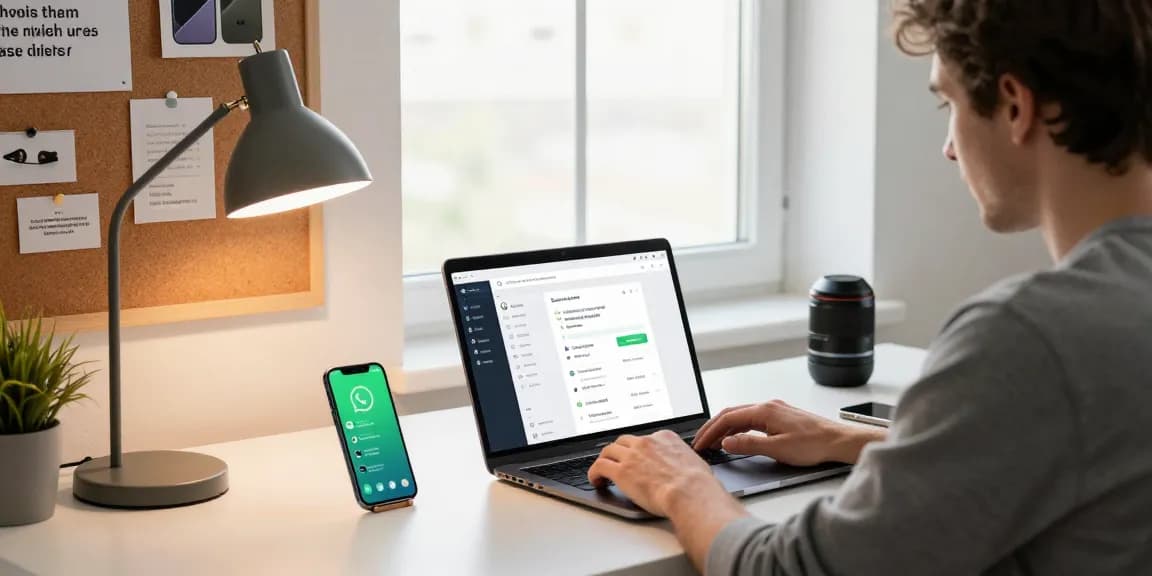 Engaged user exploring the WhatsApp下載 application in a stylish home office setup.