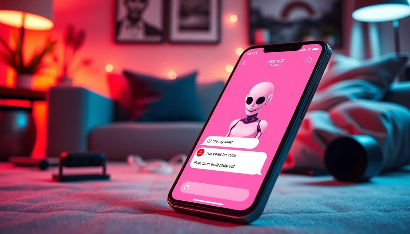 Engaging conversation with an NSFW AI chatbot on a modern smartphone, showcasing innovative technology.