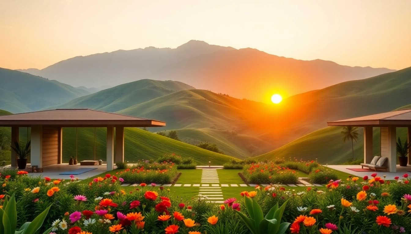 Enjoy a rejuvenating experience at a wellness retreat nestled within lush greenery.
