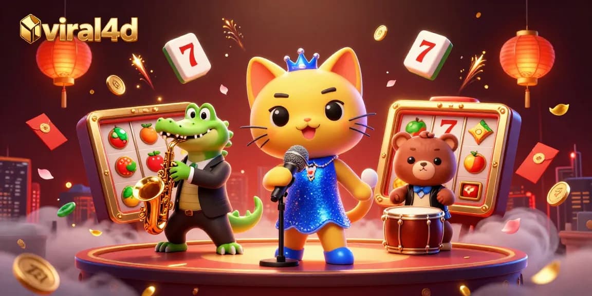Experience thrilling gaming moments with viral4d's animated 3D casino scene featuring vibrant slot symbols.