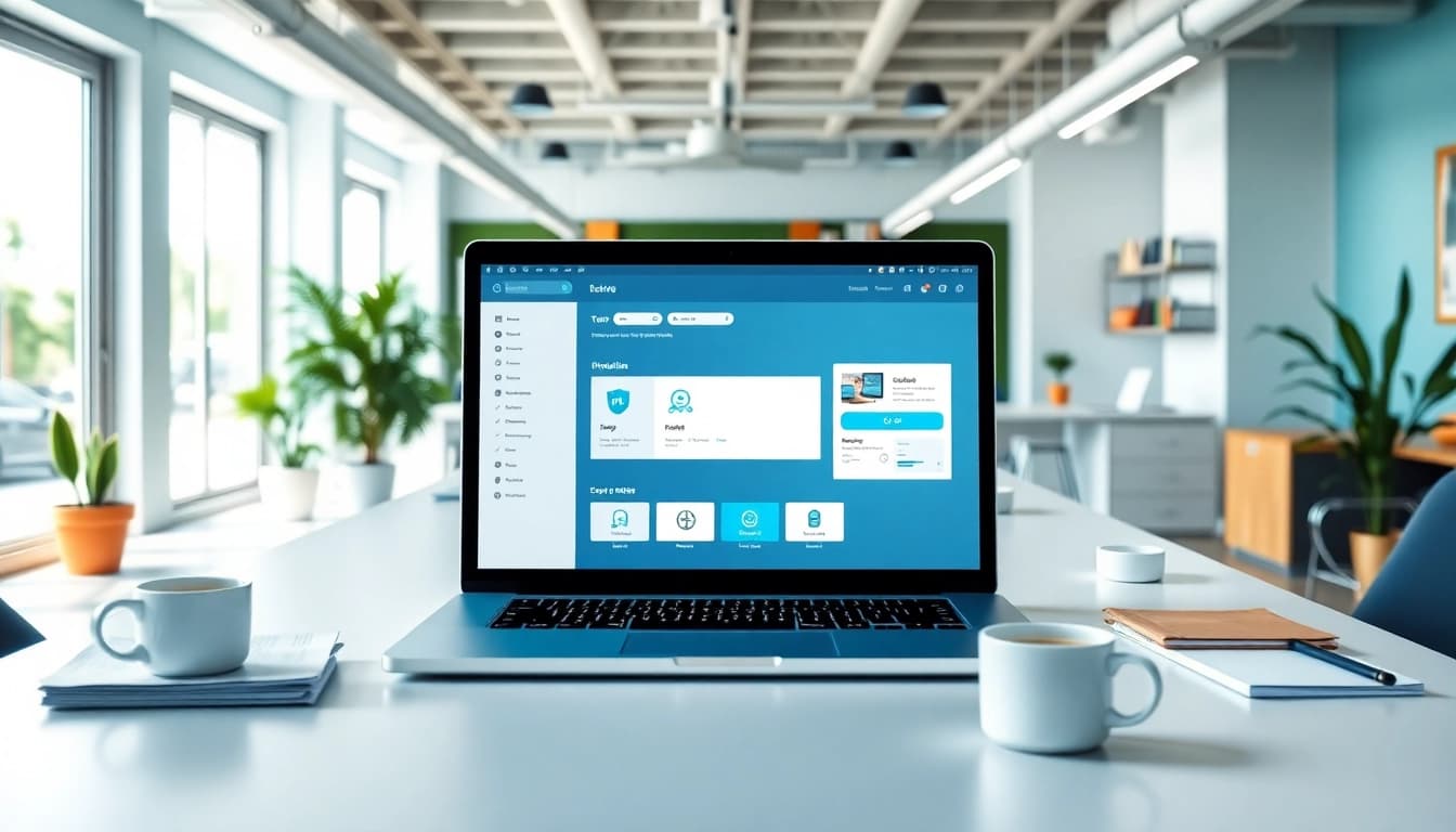 Showcasing a secure link sharing platform interface within a modern workspace, emphasizing user experience.