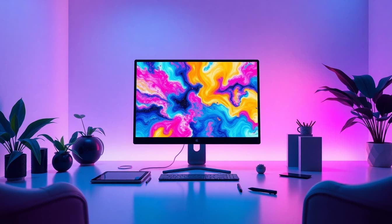 Create stunning visuals with this innovative image generator showcasing abstract art and creative tools.