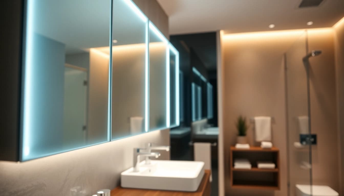 Erleben Sie den eleganten Spiegelschrank mit LED Beleuchtung für Ihr modernes Badezimmer.