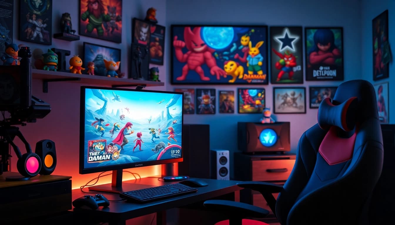 Engaging scene of daman games on a vivid gaming setup with colorful characters.