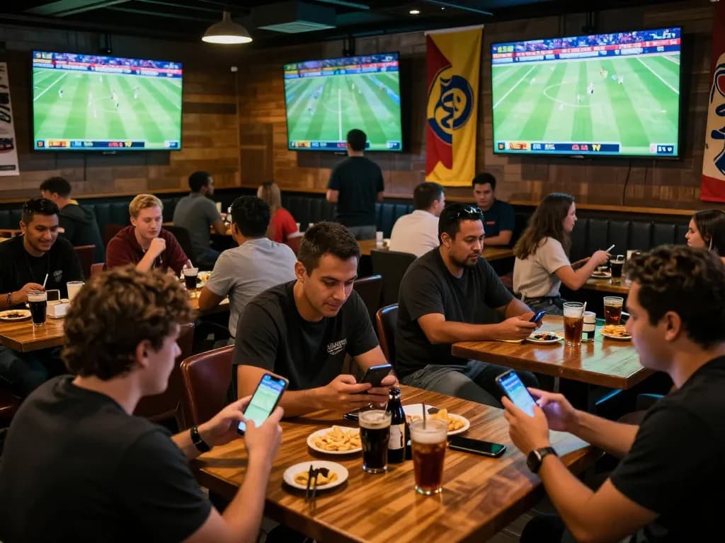 Cà Khịa TV offers a thrilling live football viewing experience with engaged fans at a sports bar.