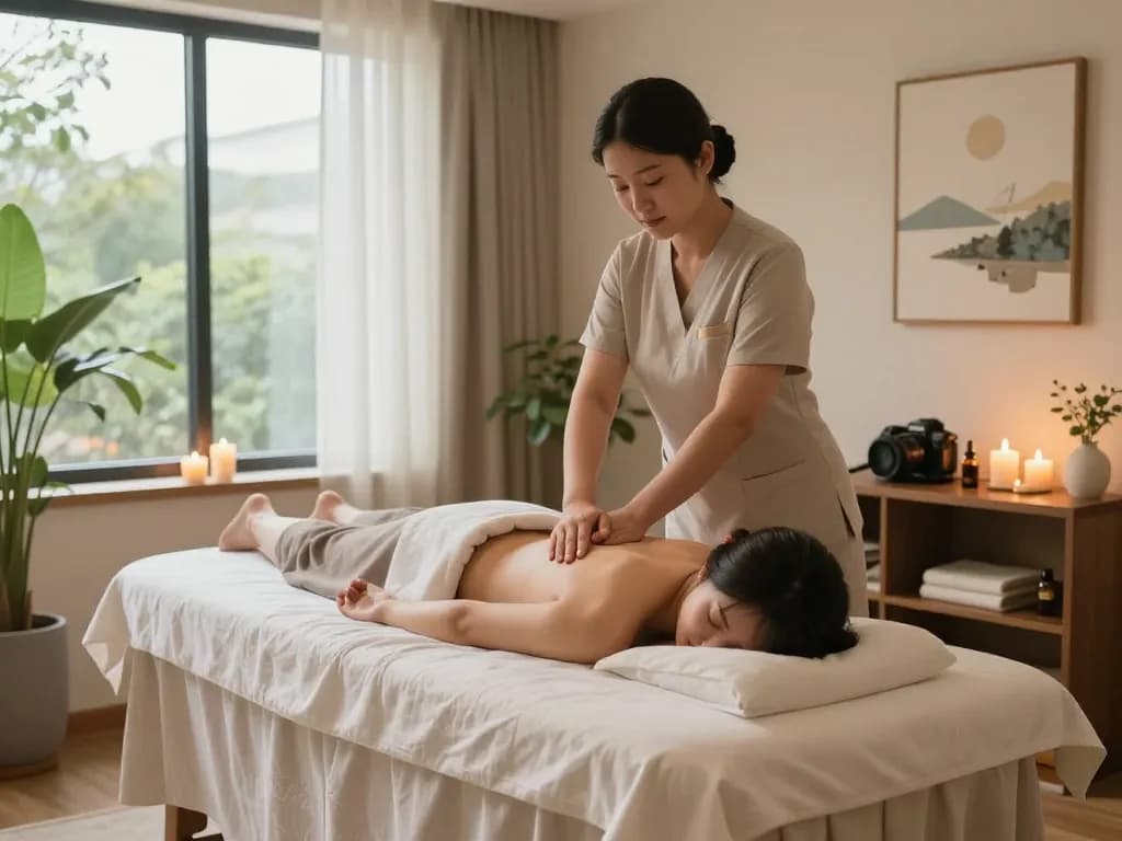 편안한 스파 환경에서 마포스웨디시 마사지를 받고 있는 고객, 이완과 전문 치료를 보여줍니다.