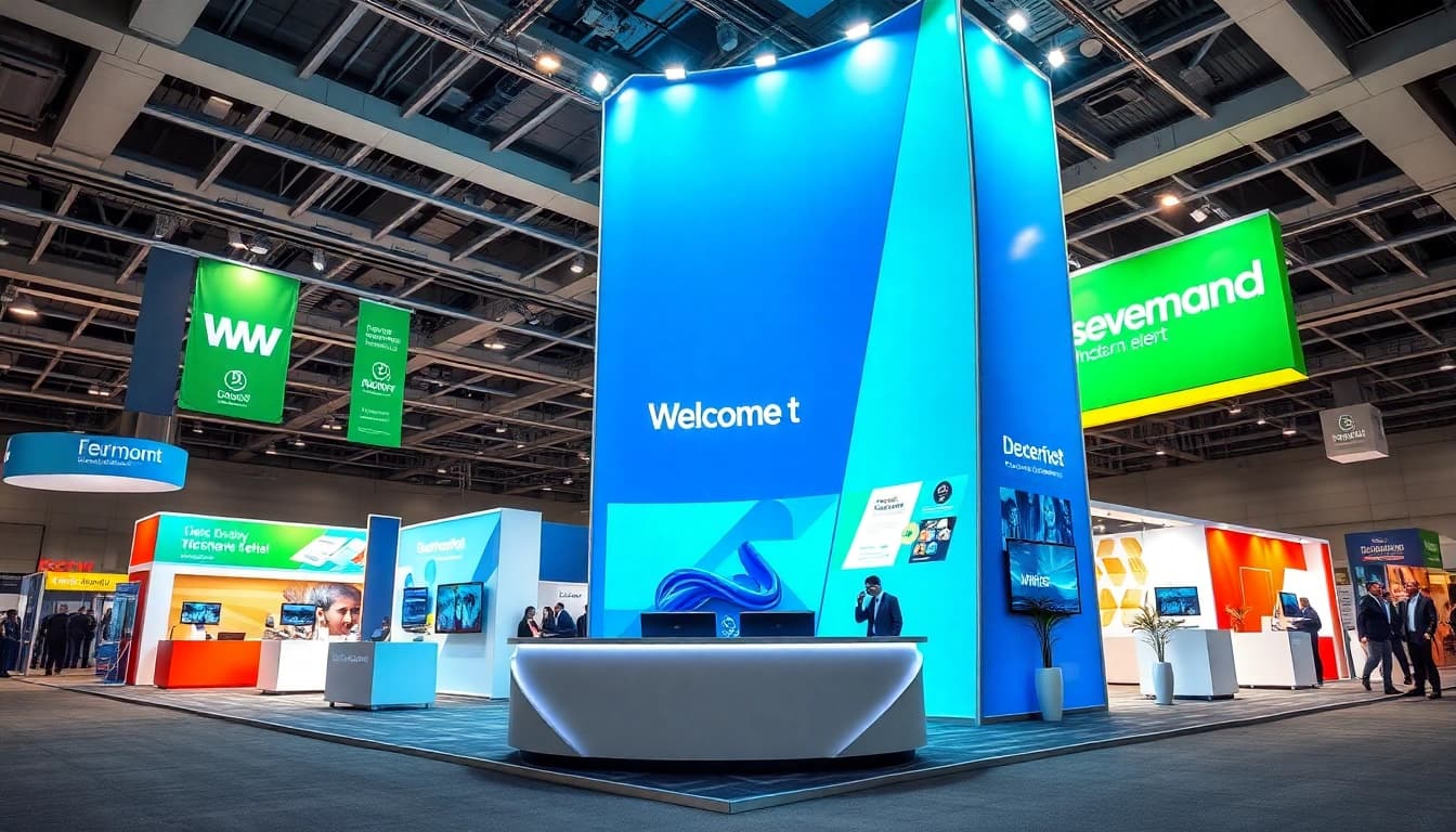 Engaging trade show booth showcasing innovative design elements and vibrant branding.