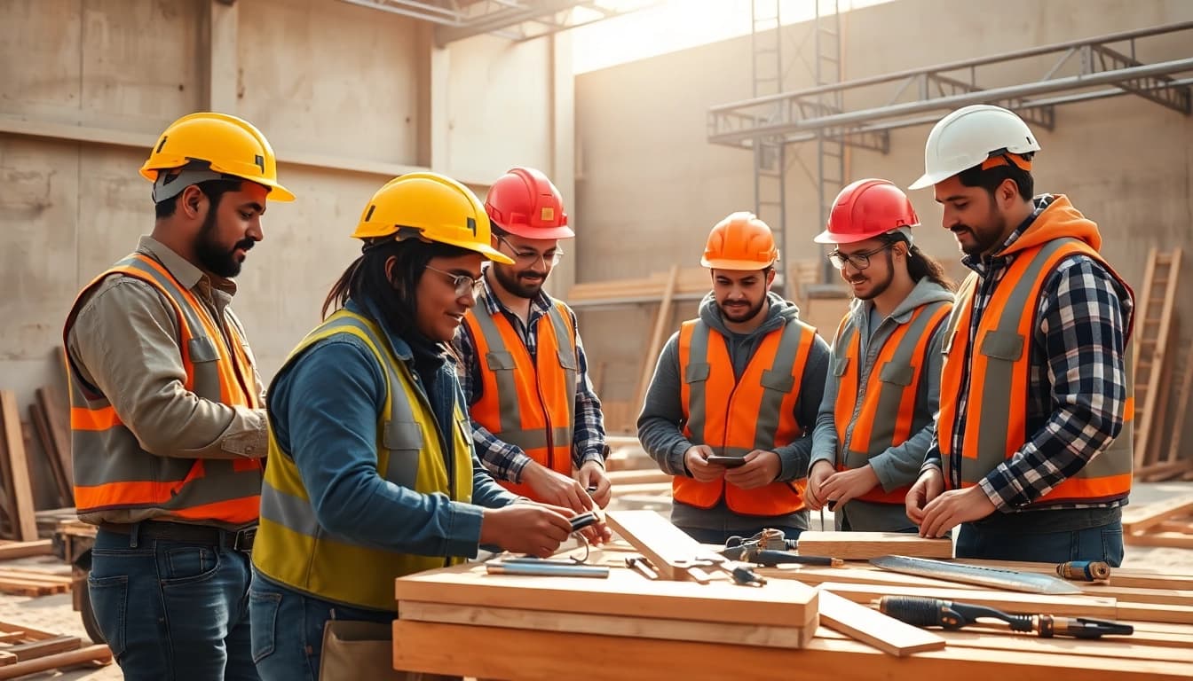 Contractor apprenticeship activity showcasing diverse students learning hands-on under expert guidance.