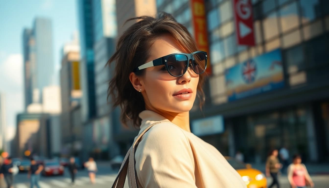 Capture of a confident model representing beauty and style against an urban backdrop.