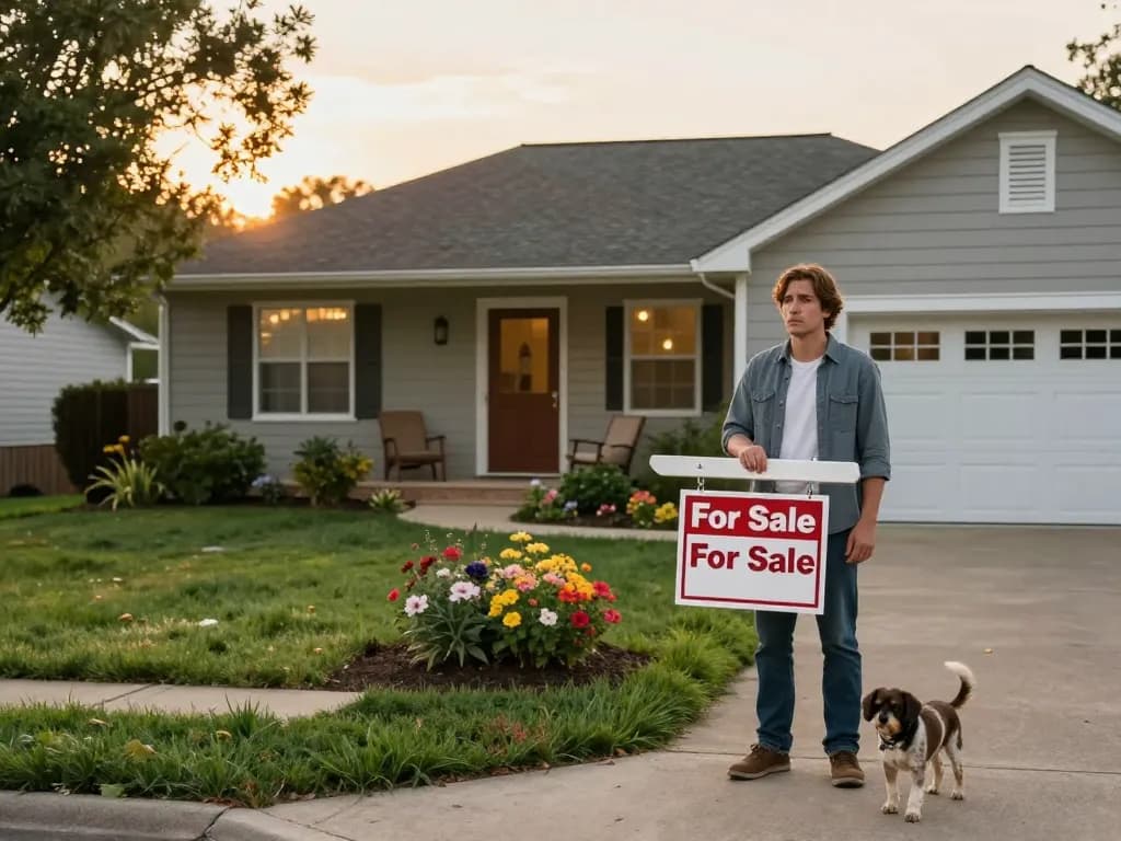 Sell my home urgently with a seller outside their charming house, reflecting community and warmth.