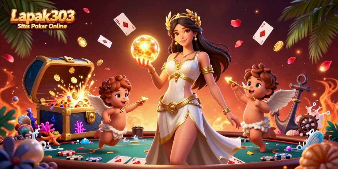 Engage with Lapak303 Situs Poker Online as you dive into this vibrant poker-inspired 3D scene.