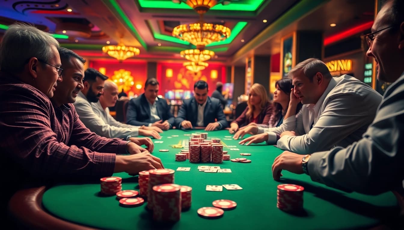 Permainan poker yang menarik di www.agencetitan.com/en/ dengan suasana kasino yang mewah.