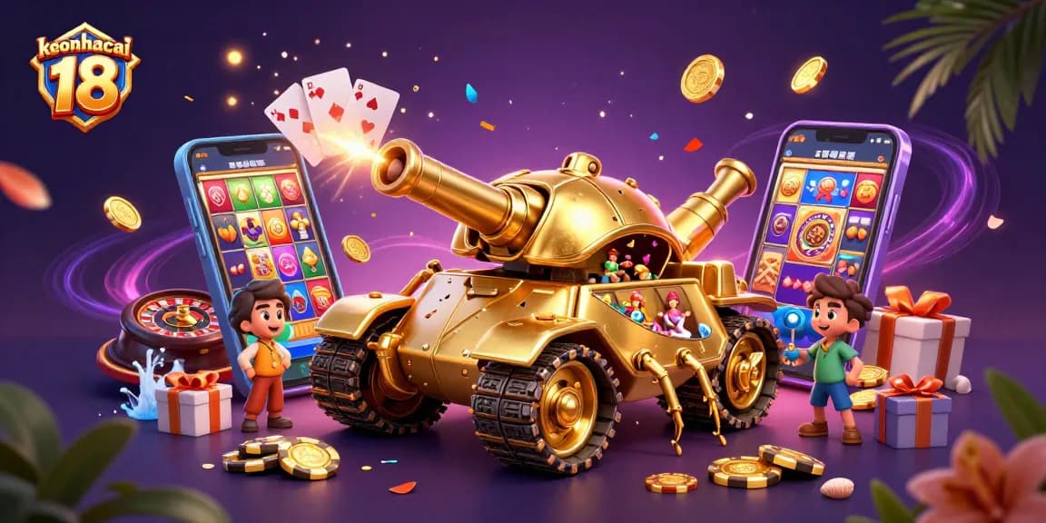 Engage with keonhacai 18 as golden coins and slot games create a vibrant casino atmosphere.