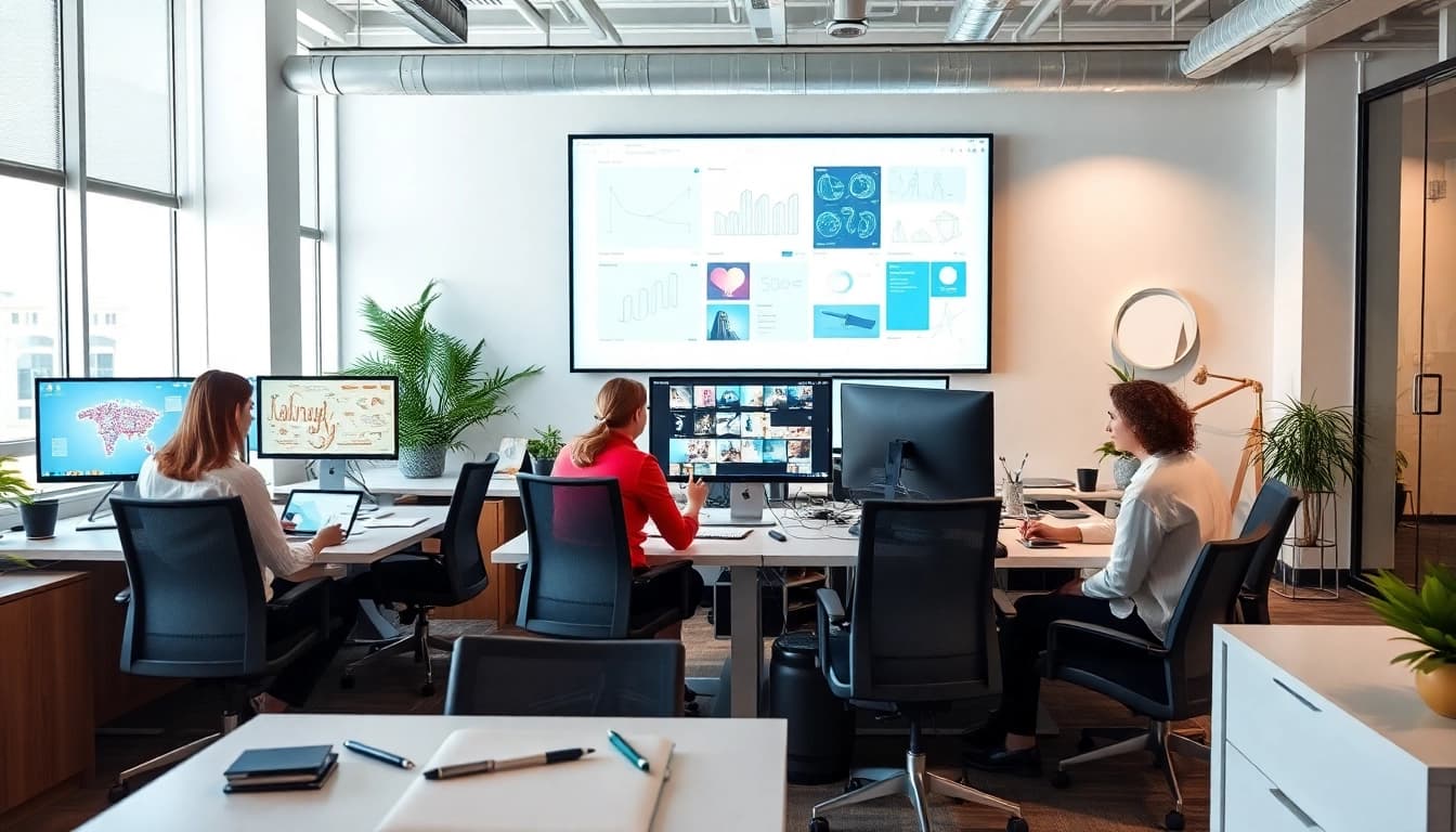 Showcasing vibrant teamwork in edmonton web design with modern tools and energetic atmosphere.