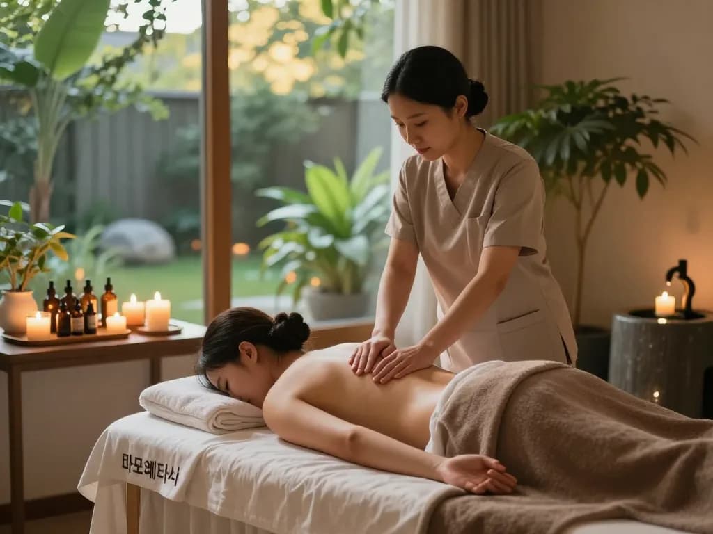 마포스웨디시 spa treatment with calming candles and soothing ambiance.