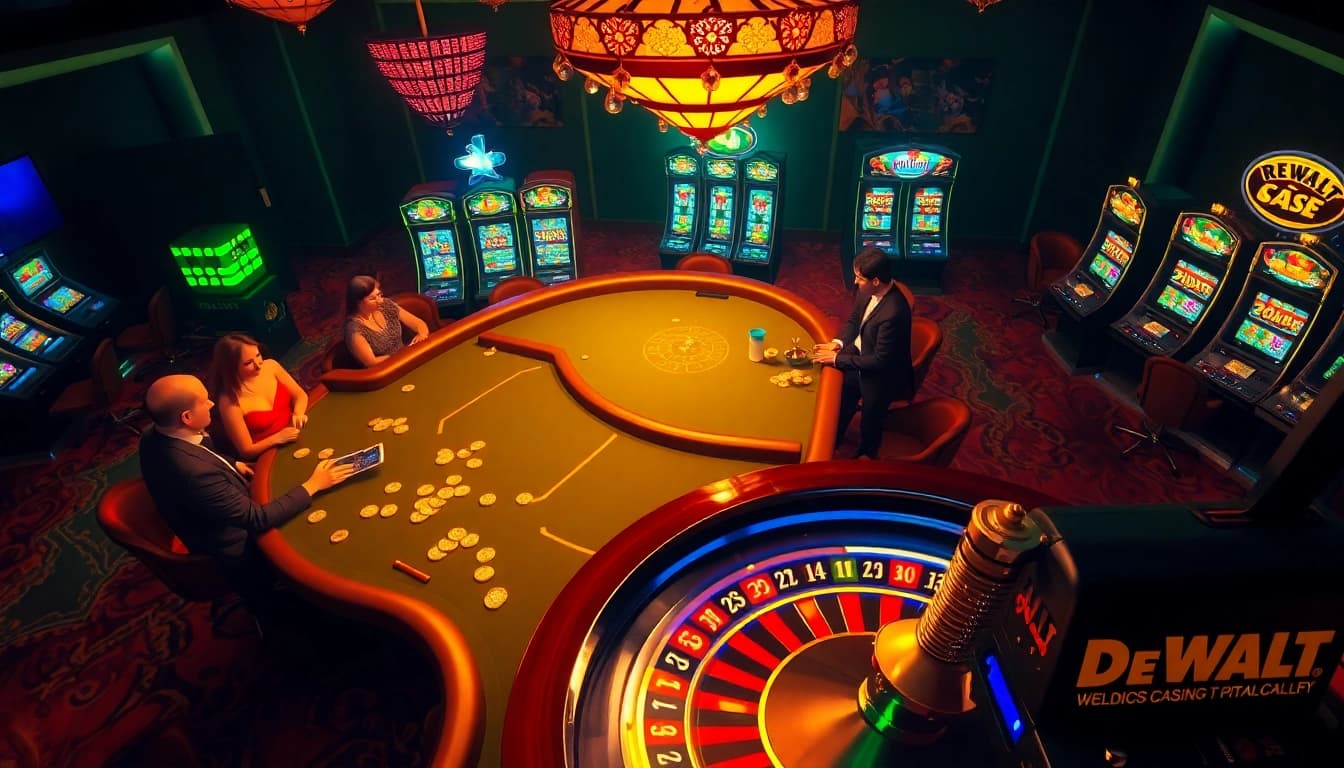 A DeWalt welding machine at work on casino displays, highlighting its precision.