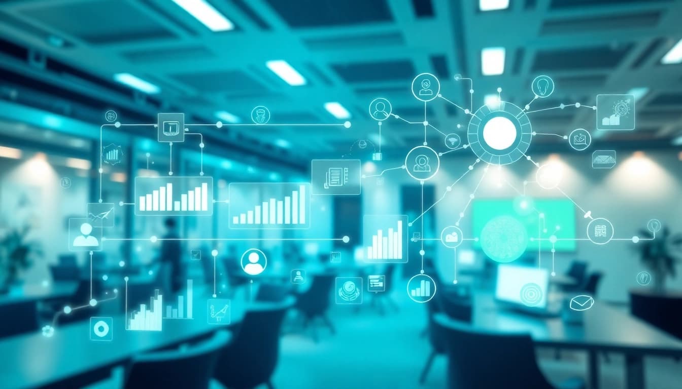 Visual representation of information concept showcasing data connections, charts, and digital elements.