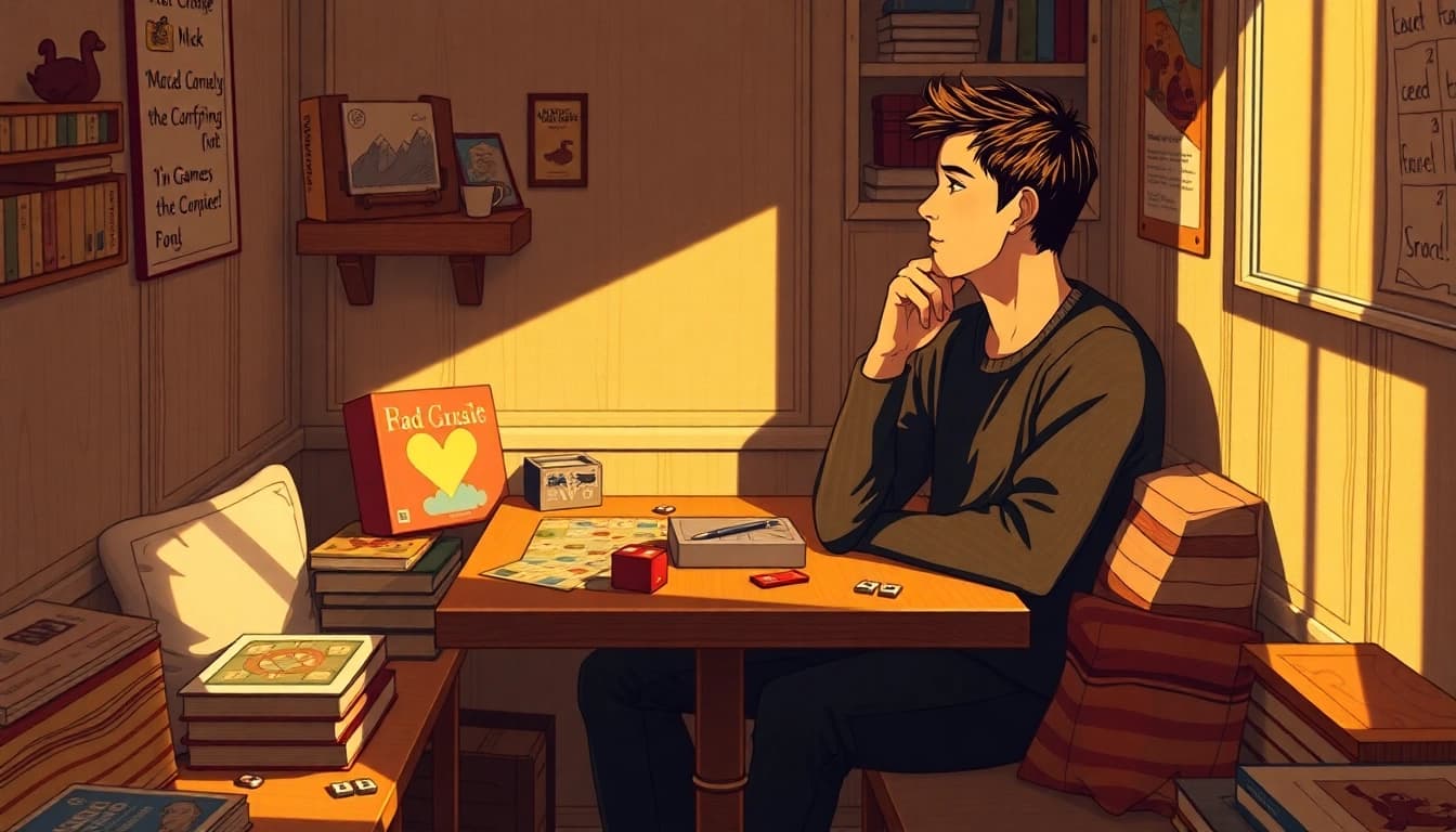 Engaging moment with games to play by yourself in a cozy setting filled with board games and puzzles.