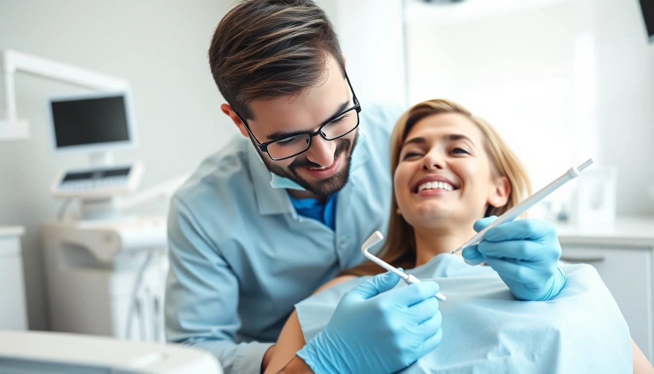 Patient receiving All-on-4 Frankfort IL dental implants in a modern clinic.