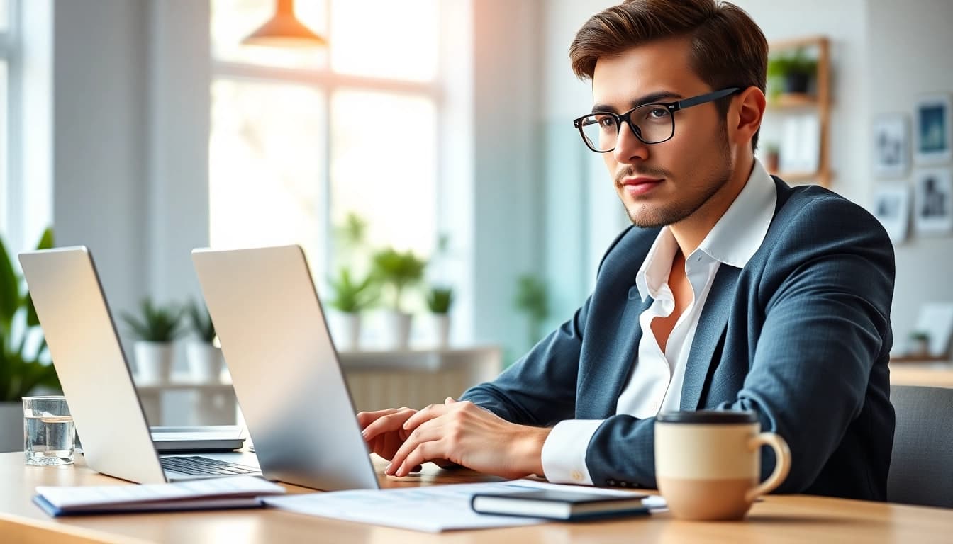 Enhance your marketing strategy with https://albmaftoh.com showcased in a professional office setting.