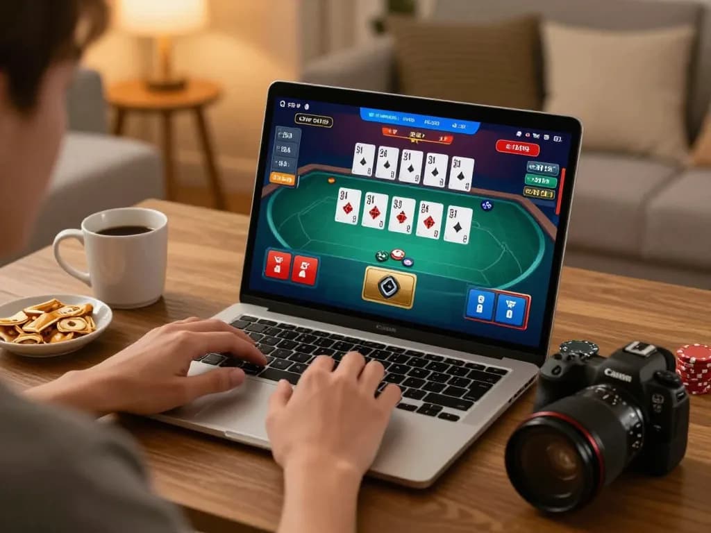 Player analyzing poker strategies on TG88 app for responsible online gambling