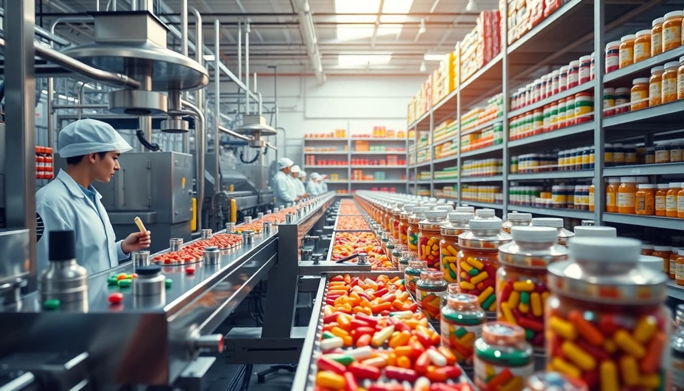 Quality assurance in a modern vitamin manufacturer uk facility showcasing vibrant supplements.