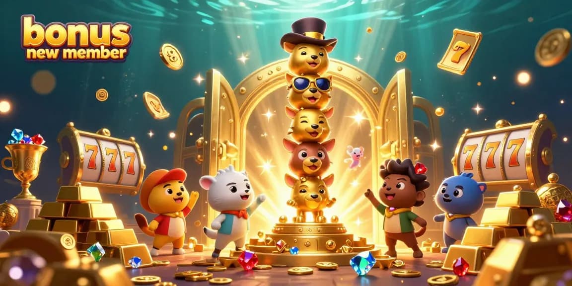 Win big with the bonus new member offer in this immersive 3D casino scene.
