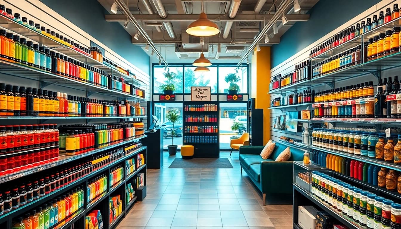 Explore the vibrant selection at Vape Juice Depot showcasing colorful e-liquids and modern devices.