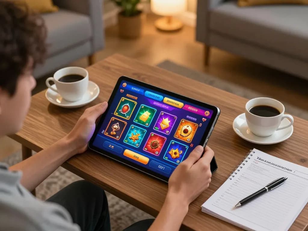 Engaging with kiss918 apk on tablet in cozy home setting during online casino gaming session