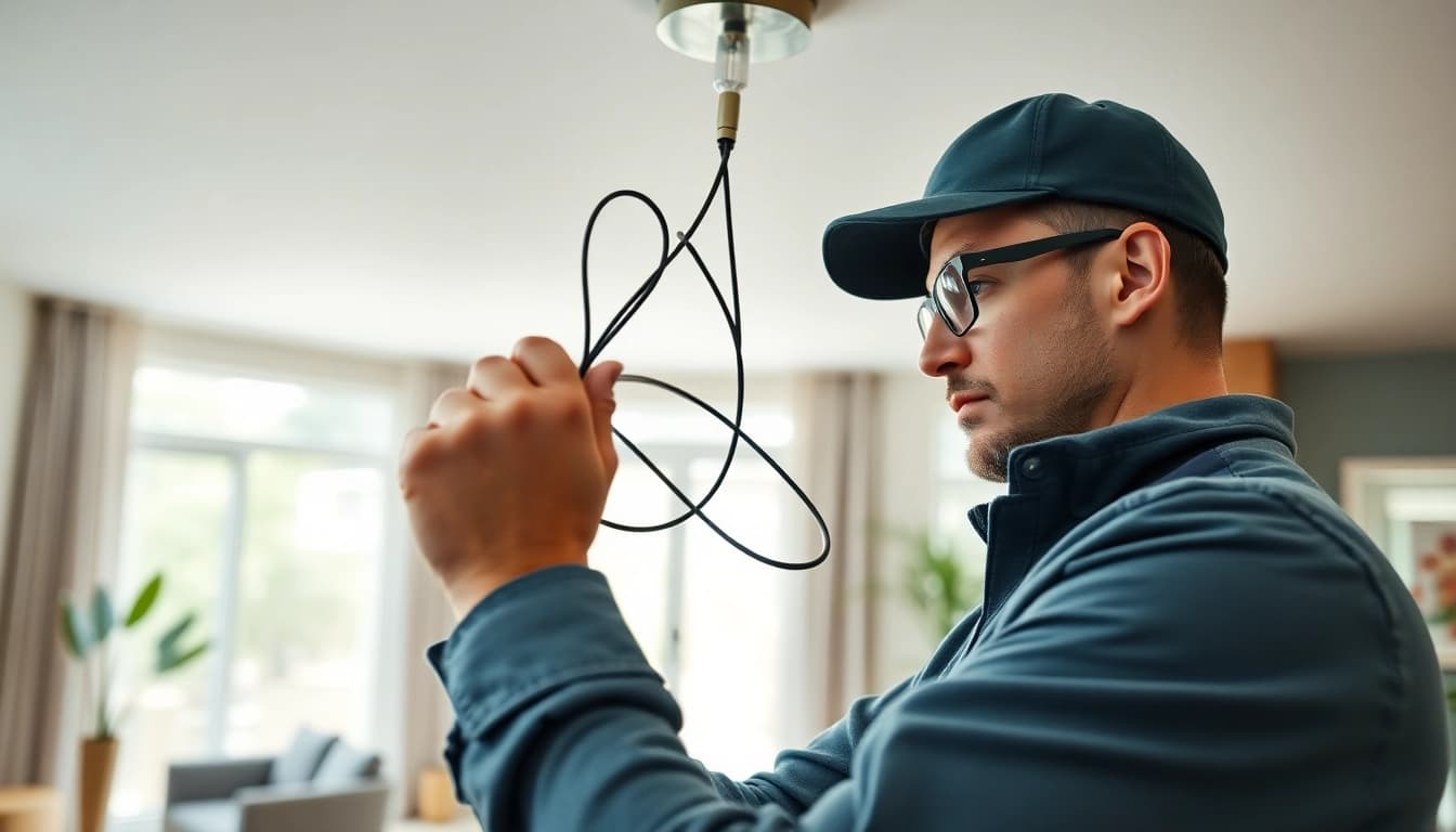 Vancouver electrician installing modern lighting fixtures, showcasing expertise in electrical work.