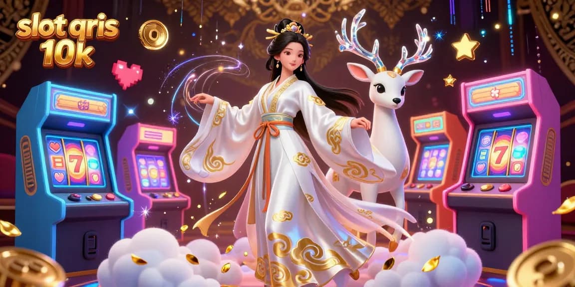 Engage in thrilling gameplay with slot qris 10k amidst vibrant 3D elements and casino motifs.