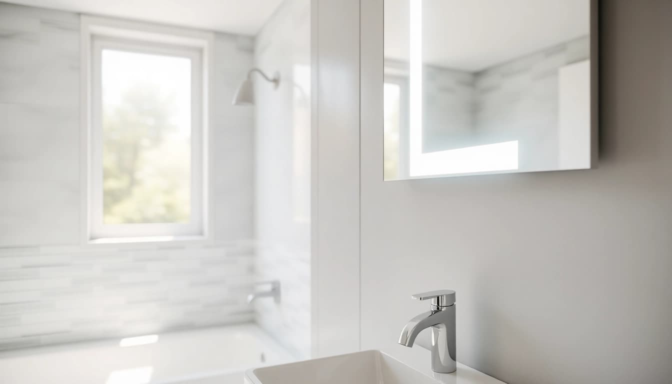 Transform your space with a stylish bathroom mirror with LED light enhancing the ambiance.