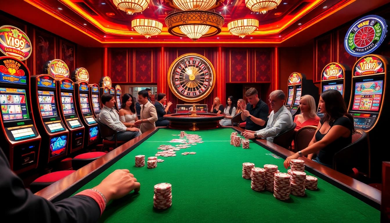 VUA99 players experiencing the thrill of casino gaming at a luxurious table setting.