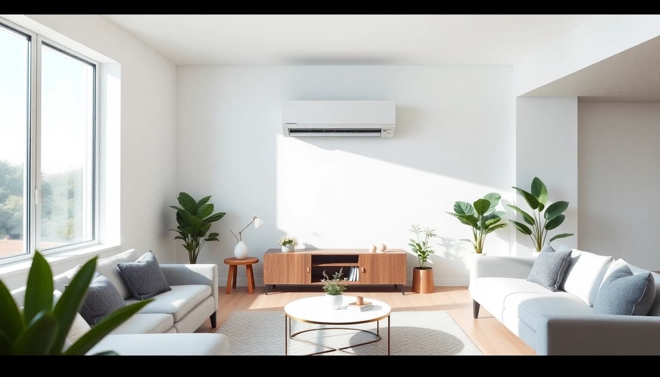 Showcase of daikin mini split ac installed in a modern living room, highlighting its sleek design and functionality.