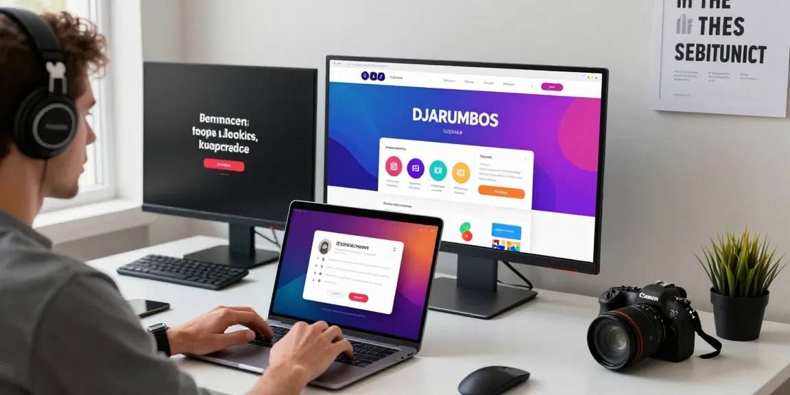 Engaging with the DJARUMBOS LOGIN interface on a modern desk setup.