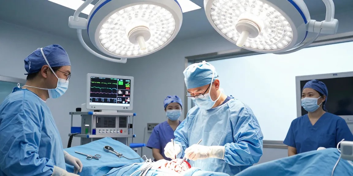 Beyin ameliyatı in progress, showcasing neurosurgeon and surgical team in a focused operating room environment.