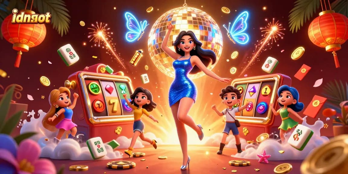 Experience thrilling idnslot gameplay with a glamorous woman and a vibrant casino scene.