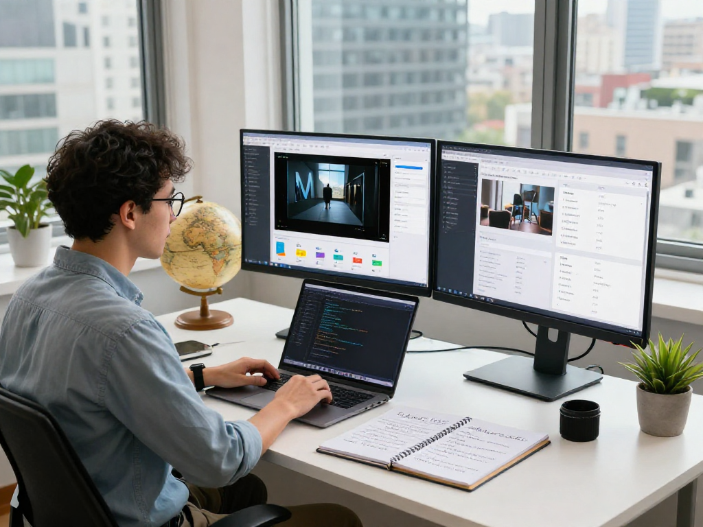 Data scientist analyzing content using an ai image detector in a modern workspace