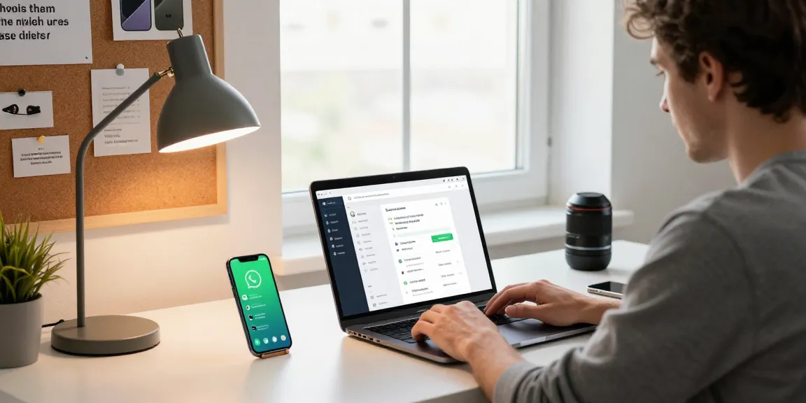 Engaged user exploring the WhatsApp下載 application in a stylish home office setup.