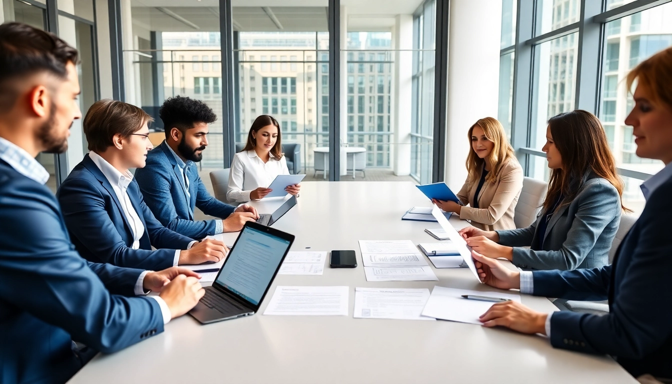 Discussing contracts and grants during a vibrant business meeting in a modern office.