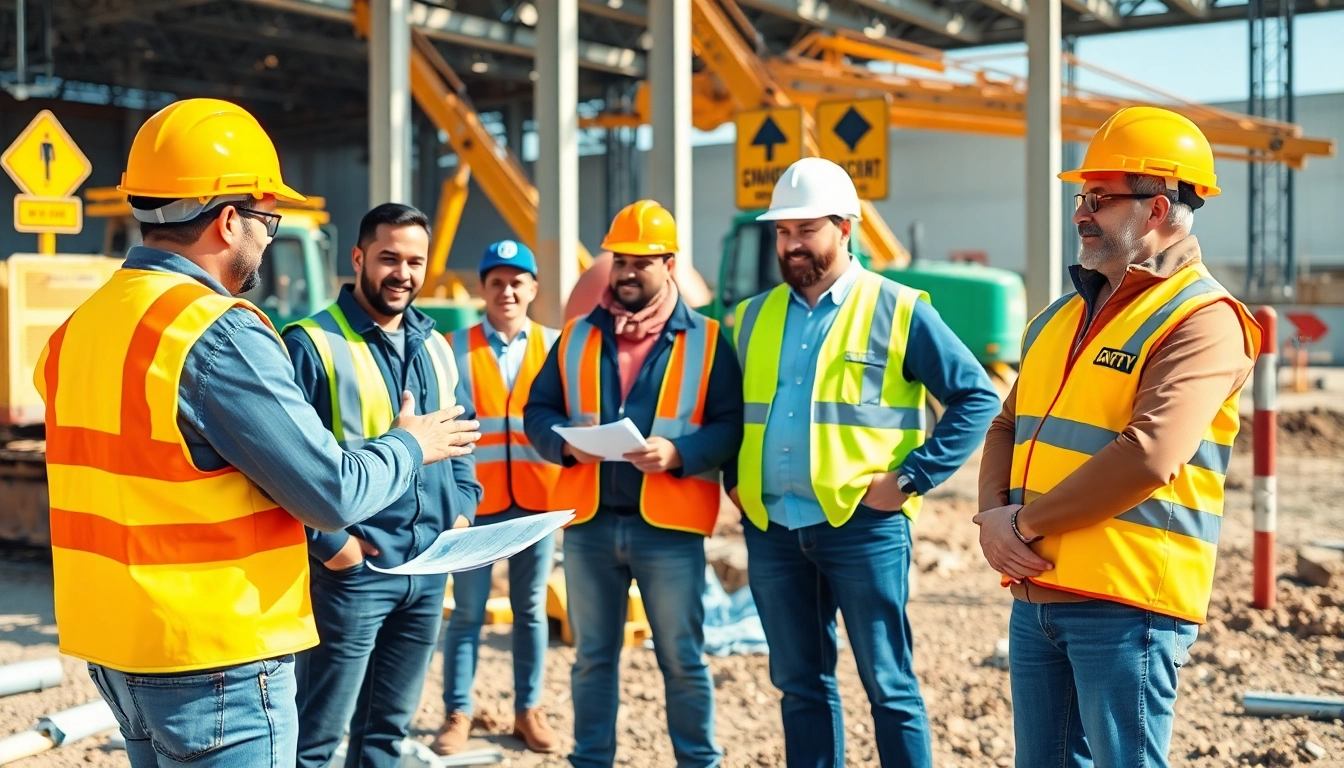 Enhance your construction safety training with a collaborative worksite scene showcasing diverse workers learning essential protocols.