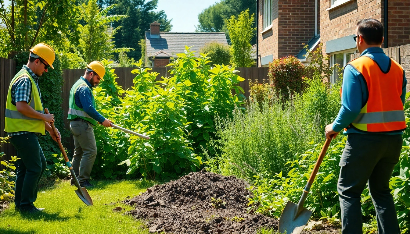 Efficient Japanese Knotweed removal in progress, showcasing skilled crew and transformed garden.