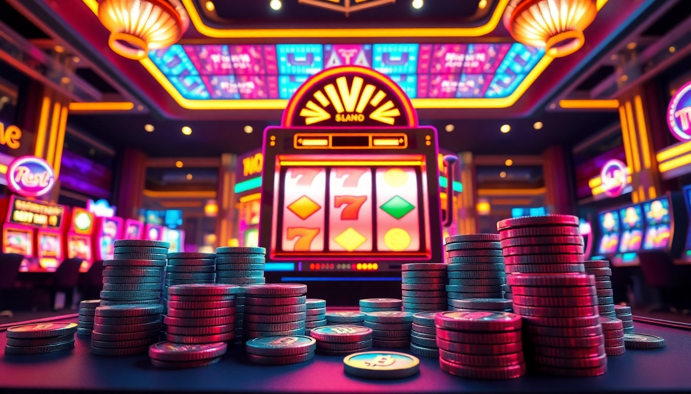 Engaging visual of the Best crypto casino showcasing vibrant slot machines and cryptocurrencies.