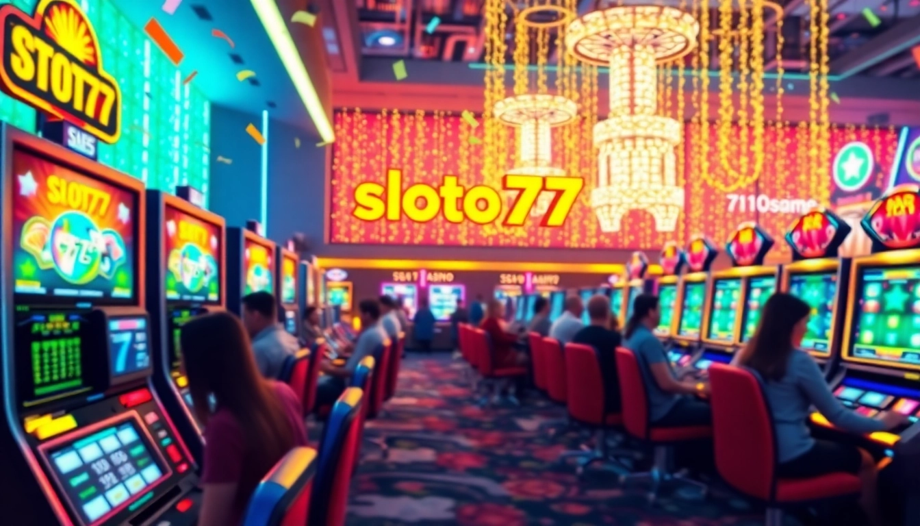 Slot777 menarik perhatian dengan mesin slot modern dan lingkungan kasino yang meriah.