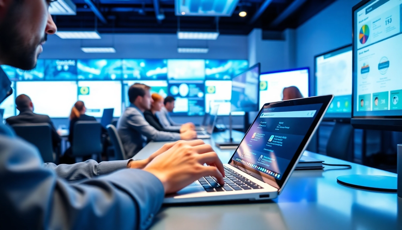 Utilizing enterprise search tools in a vibrant professional workspace while enhancing productivity.