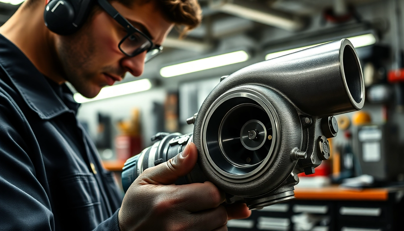 Turbosmart billet turbo displayed in a workshop, highlighting its precision and engineering.
