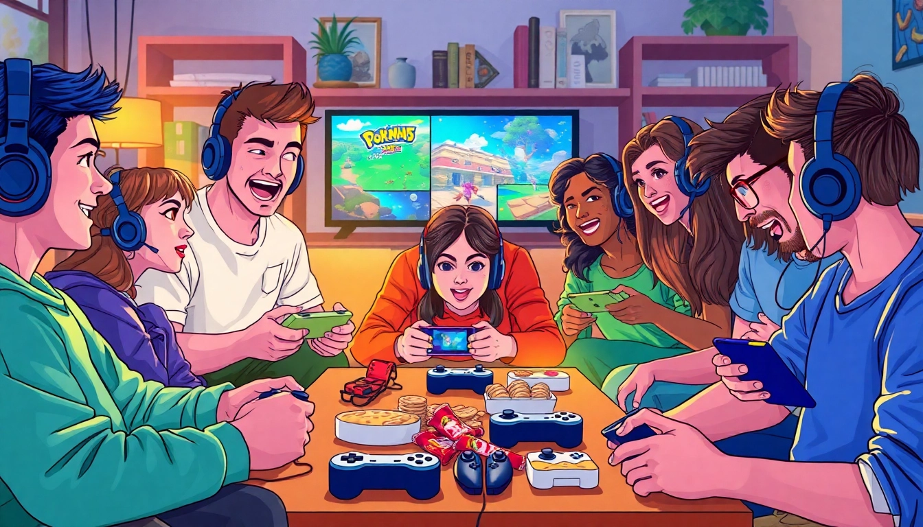 Mengamati daftar ggsoft game saat sekelompok gamer bersenang-senang di ruang tamu.
