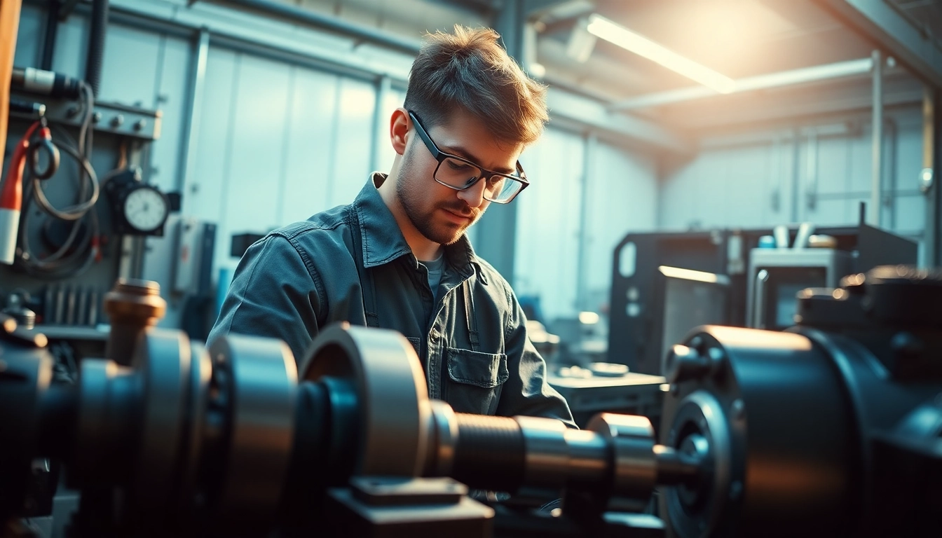 Technician at a CNC machining workshop, showcasing custom part manufacturer expertise.
