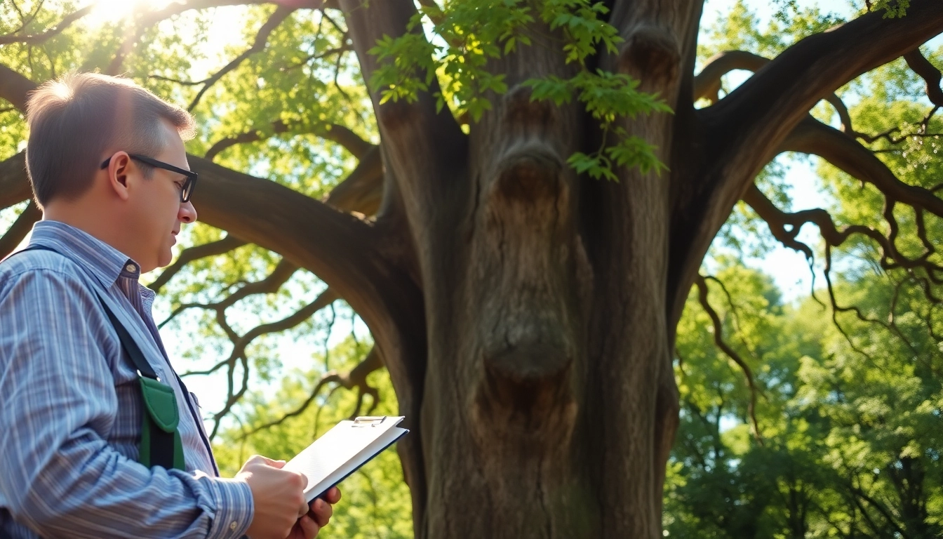Enhancing expertise in Tree Consultancy with a consultant assessing a vibrant oak tree.